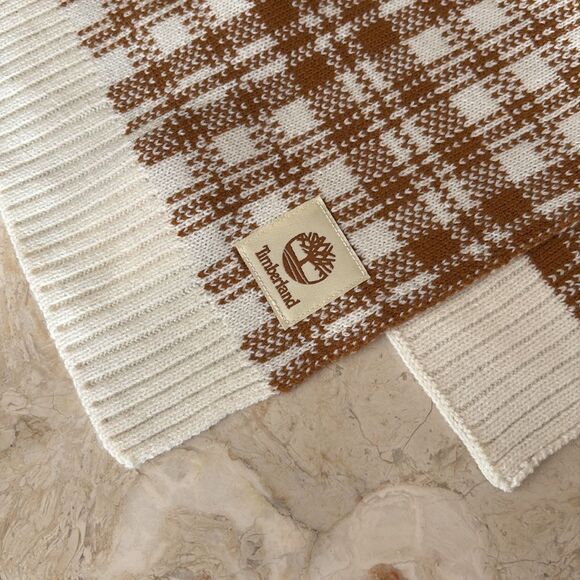 NWT Timberland Scarf Wheat Plaid One Size Winter Fall Logo - Picture 7 of 9